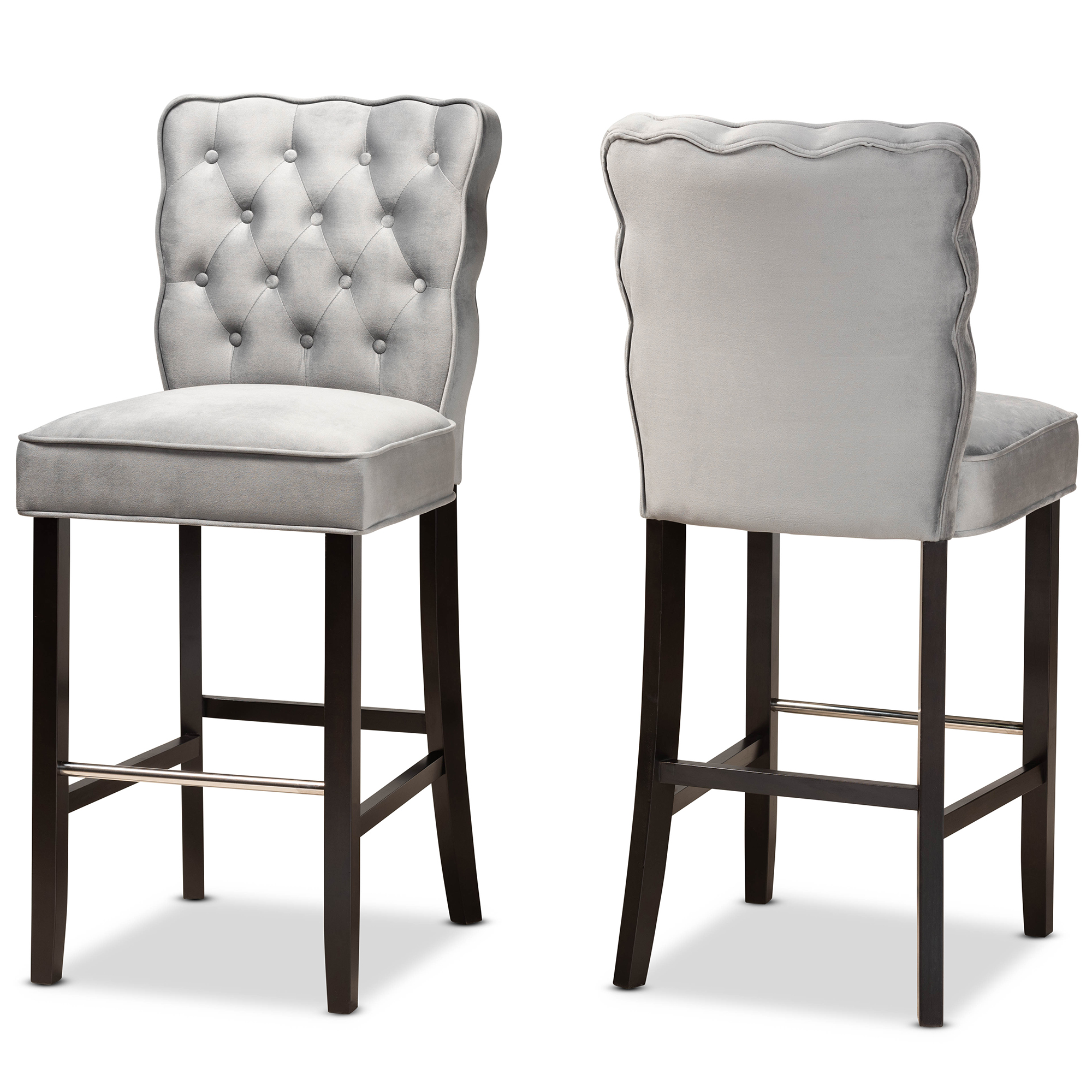Baxton Studio Daphne Modern and Contemporary Dark Grey Velvet Fabric Upholstered and Dark Brown Finished Wood 2-Piece Bar Stool Set